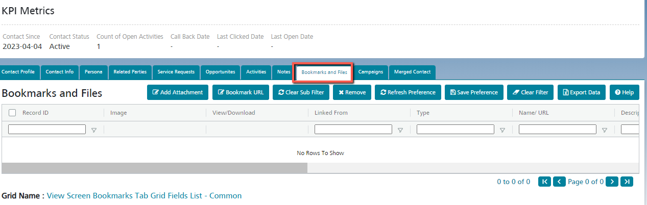 Bookmarks and Files Contact